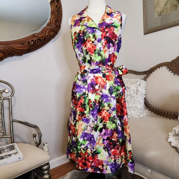 WardorbeA Multi Color Faux Wrap Dress With Belt - Picture 1 of 14